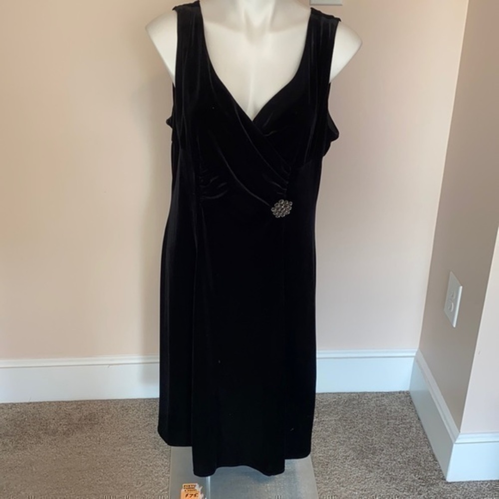 Black faux wrap front velvet dress